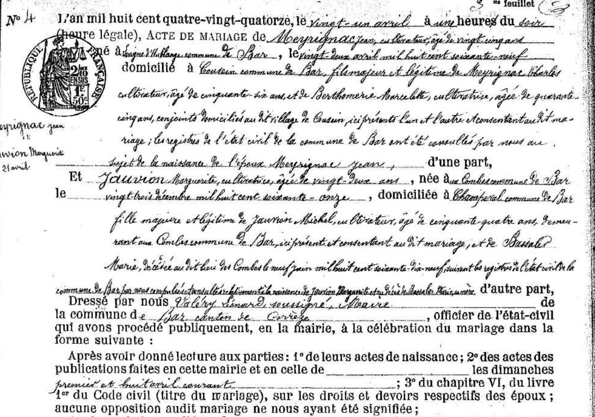 Mariage Meyrignac Jean - Jauvion Marguerite 1.jpg